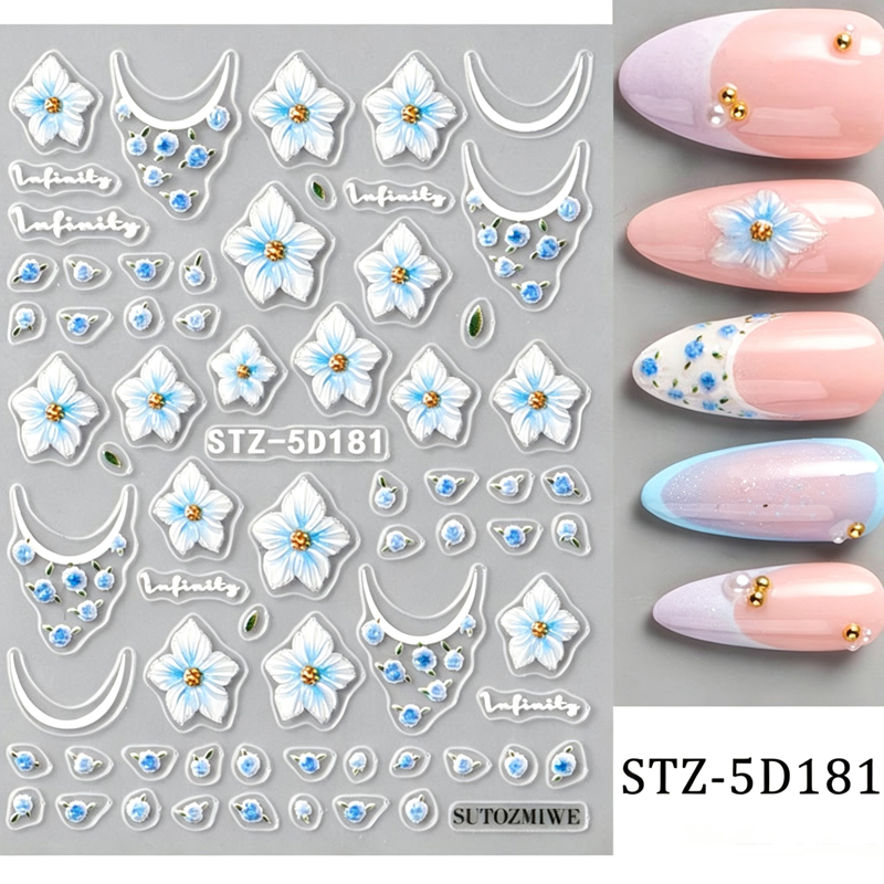 Fresh Blue Floral Nail Stickers